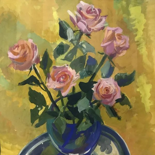 画粉红色的玫瑰花花束 图片包含一个有趣的想法 唤起情感 审美快感 帆布舒展在担架油自然油漆 概念原创艺术绘画质感 — 图库照片