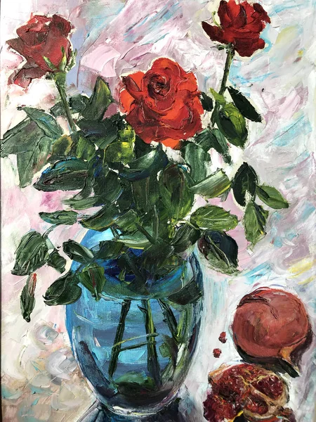 Talangfull Konstnär Målade Ett Stilleben Blommor Vas Färgglada Målarduk Skildrar — Stockfoto