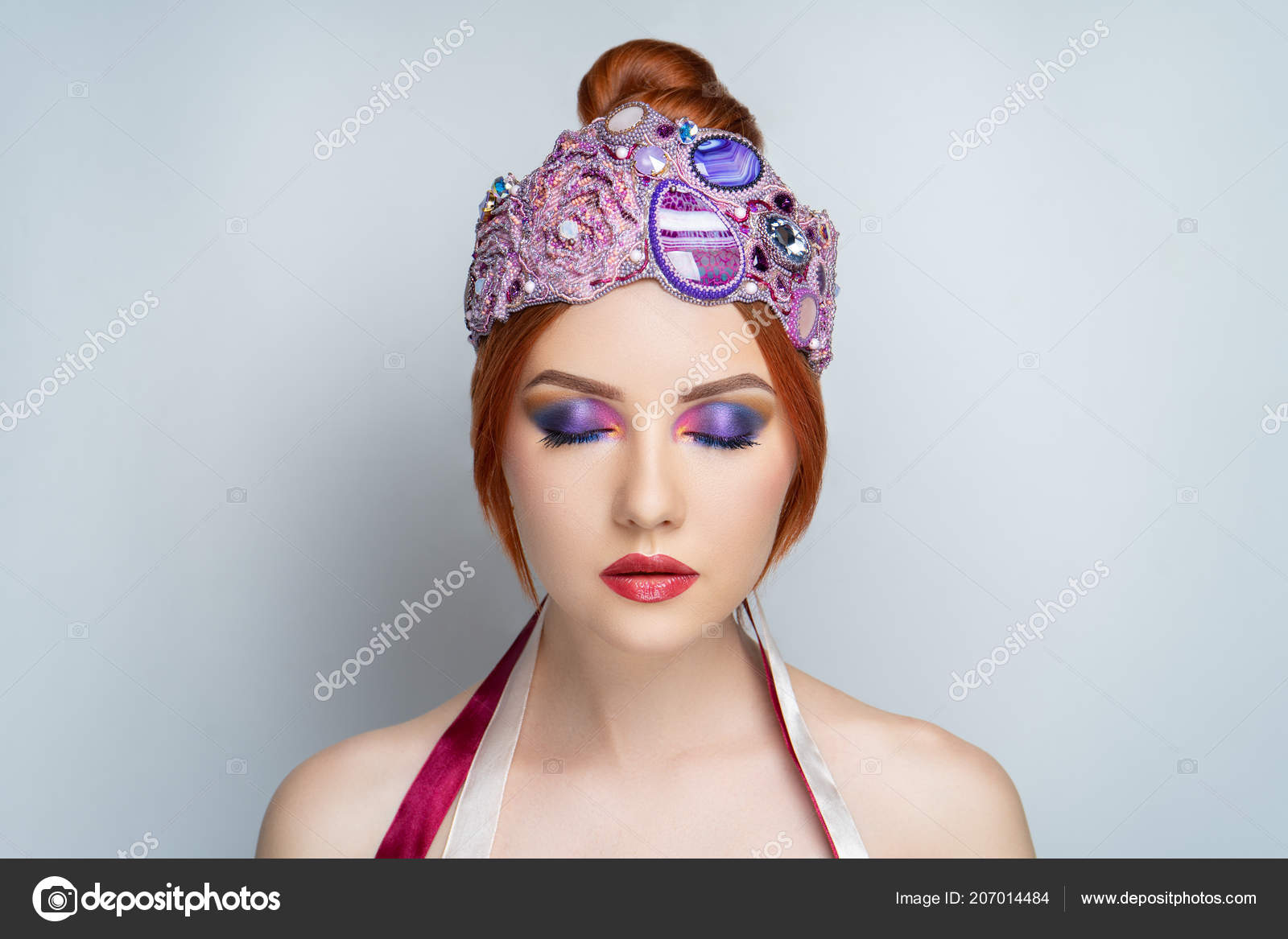 Young Girl Beauty Woman Portrait Bright Red Hair Dyed Special