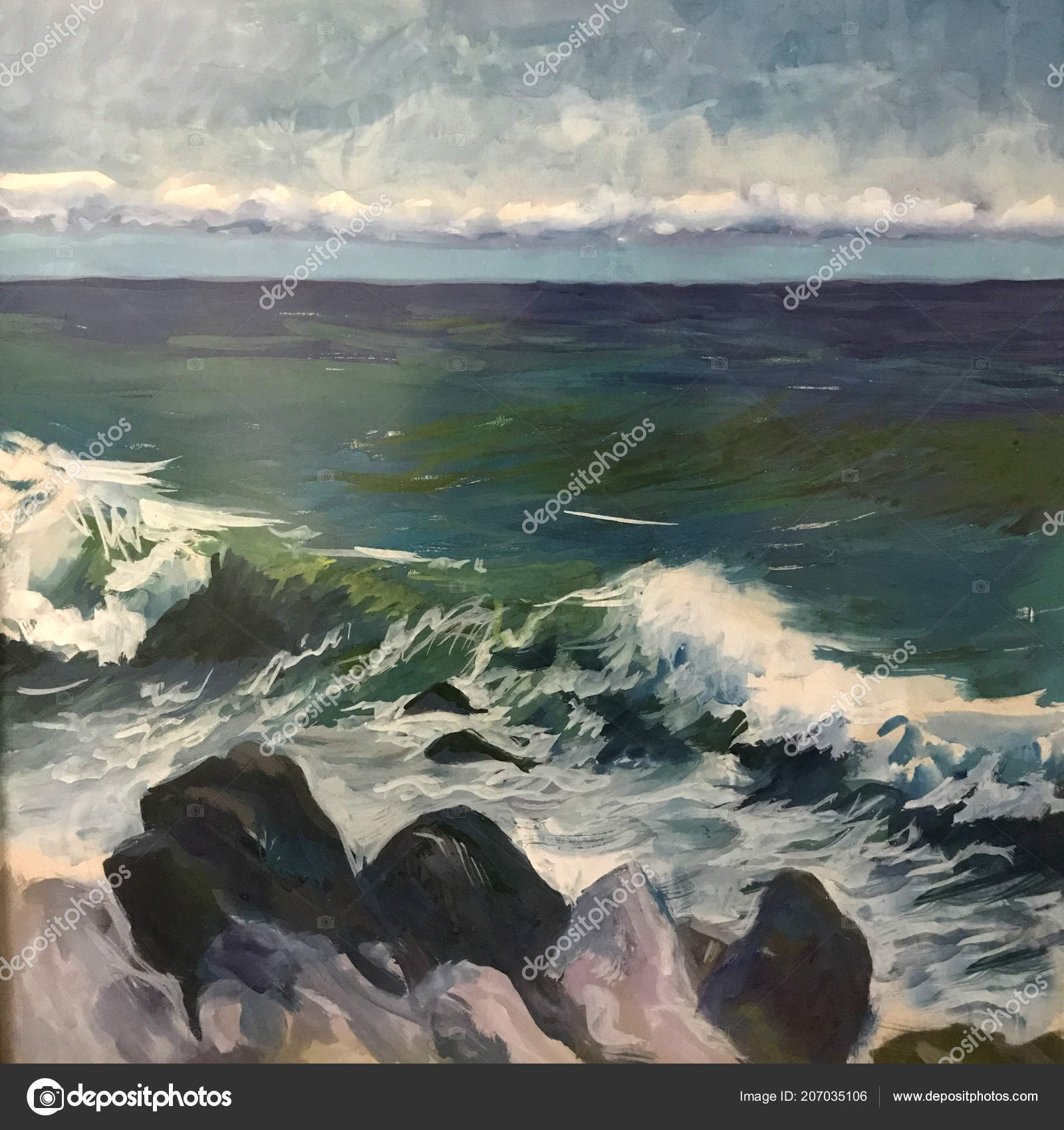 Dibujo Las Olas Del Mar Espuma Blanca Viento Tormenta Cuadro - 