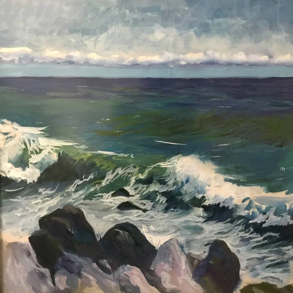 Малюнок Морських Хвиль Біла Піна Вітряна Буря Картина Містить Цікаву — стокове фото