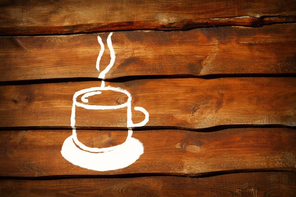 big wooden bricks background. horizontal banner free place. hot tea picture. summer time relax concept. Walking around the city, dreaming of drink drinking cup of coffe. Shop stall cheap street cafe