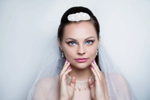 Schöne Braut Europäischen Stil Nahaufnahme Porträt Schönheit Mädchen Frau Dame — Stockfoto