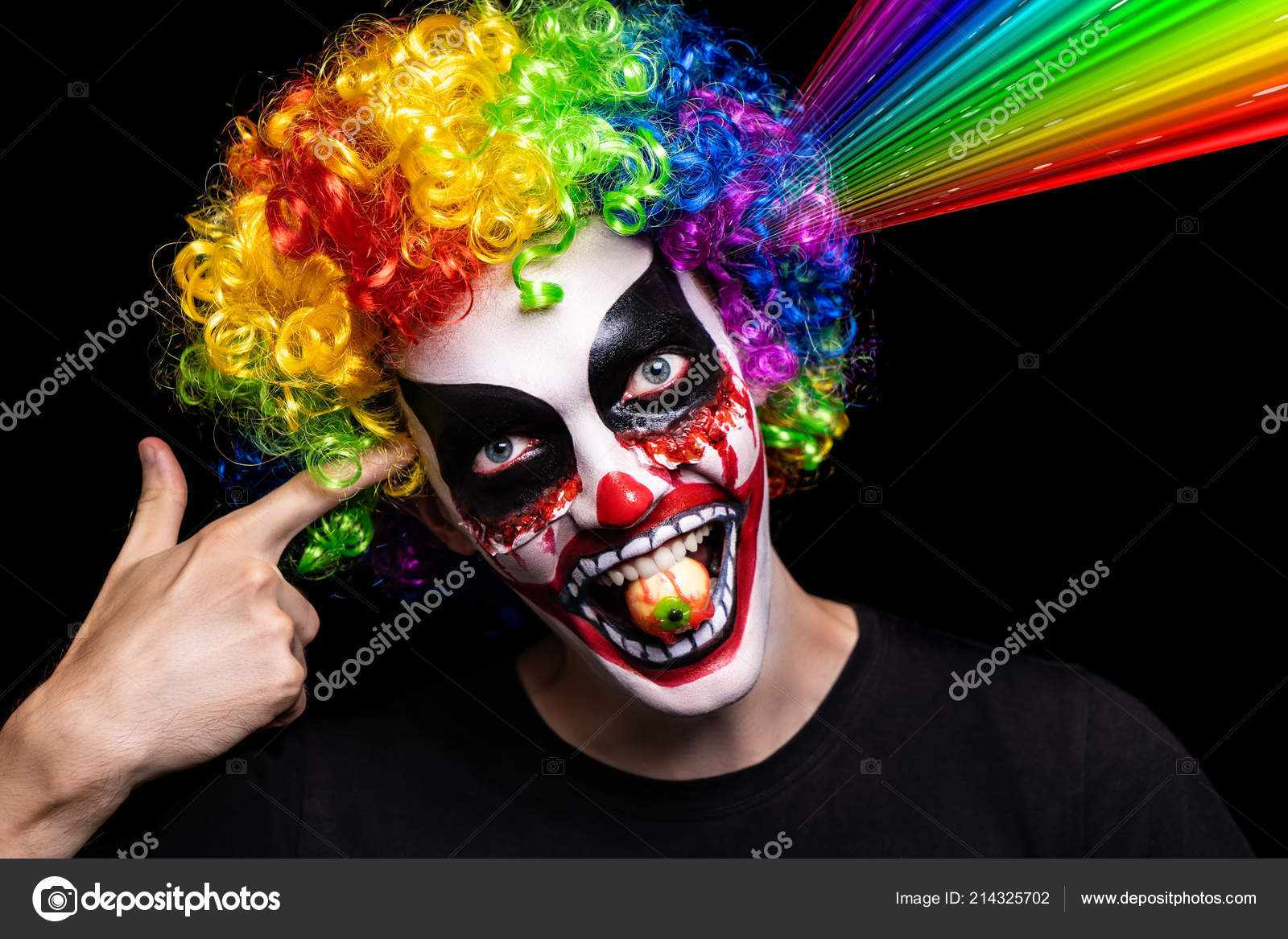 Страшный Клоунский Грим Хэллоуин Порезал Кожу Щеках Кровь Текла.