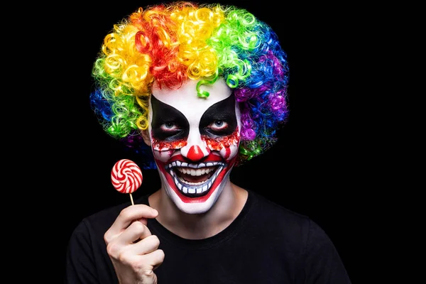 Maquillaje Payaso Aterrador Para Halloween Cortar Piel Las Mejillas Sangre — Foto de Stock