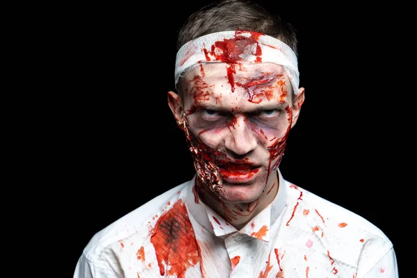 Creative Art Make Halloween Night Man Face Painted Cosmetics Wounds — Stock Photo, Image