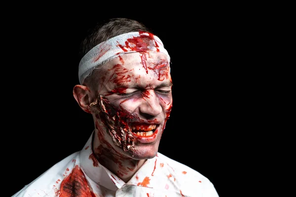 Creative Art Make Halloween Night Man Face Painted Cosmetics Wounds — Stock Photo, Image