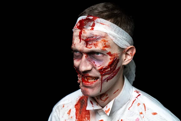 Творческий Макияж Хэллоуина Мужское Лицо Раскрашенное Косметикой Раны Истекающие Кровью — стоковое фото