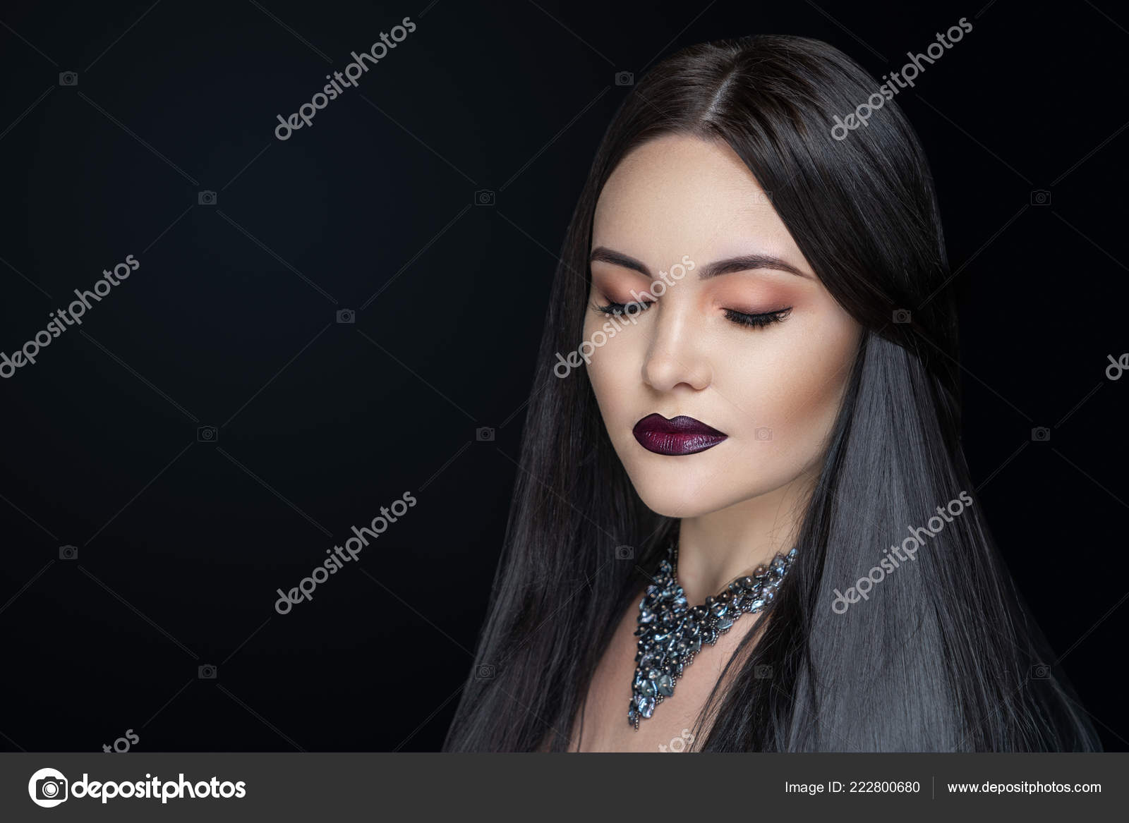 Sexy Girl Gorgeous Black Hair Professional Dark Makeup Thick