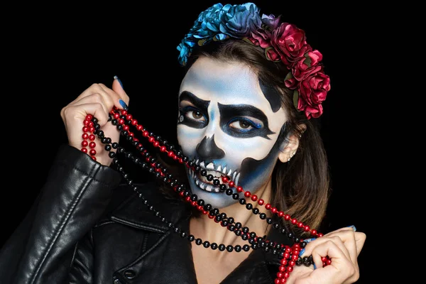 Kreativa Makeup För Halloween Fest Voodoo Tjej Med Bild Makeup — Stockfoto