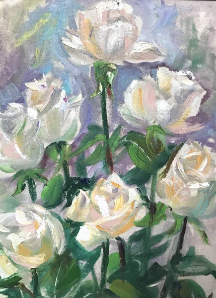 Малюнок яскравих білих троянд — стокове фото