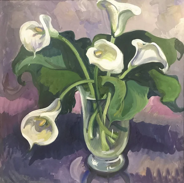 Drawing of bright white flowers in glass vase