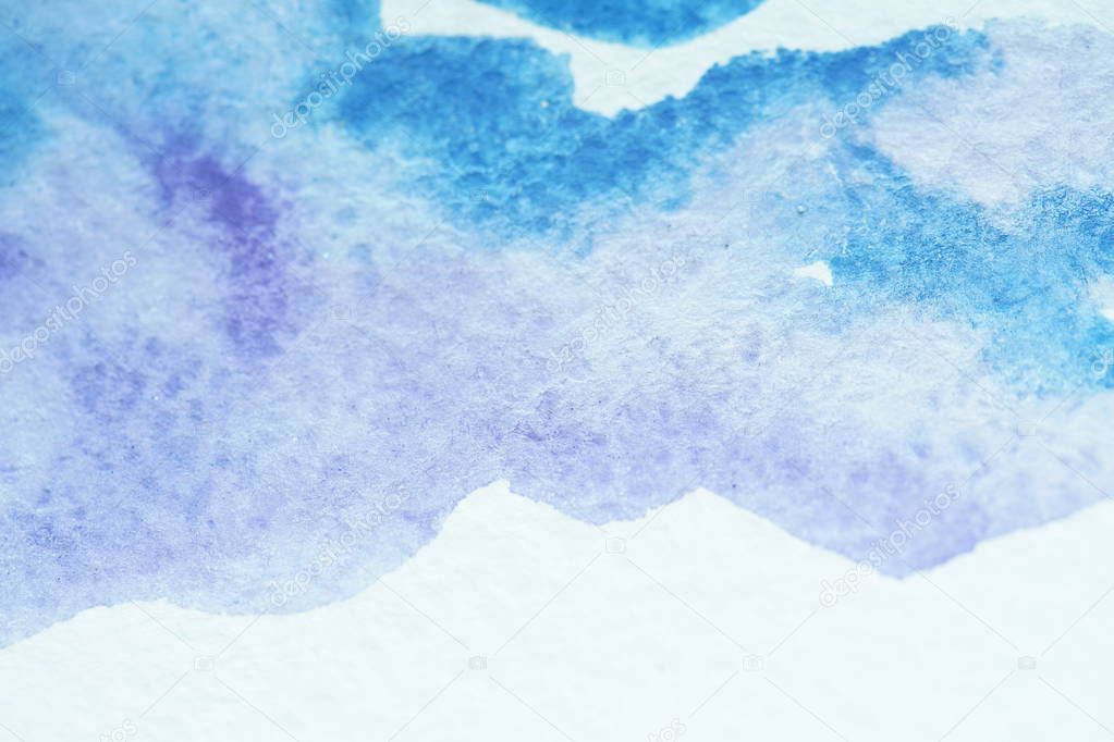 Abstract watercolor background, blue sky, mountains