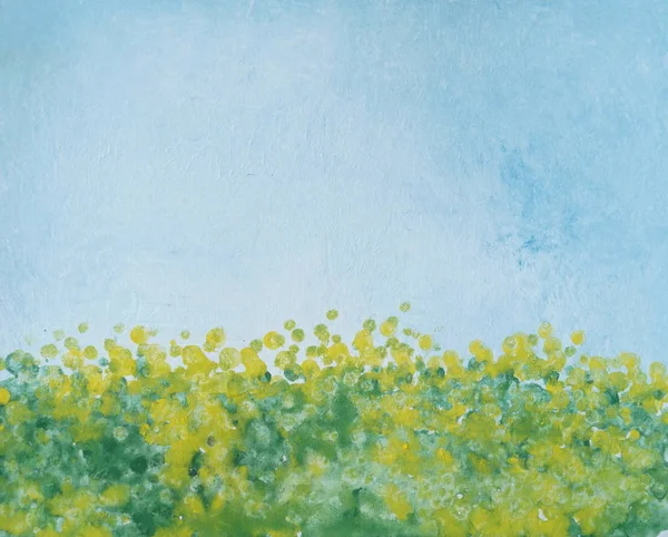 Dibujo de flores de color amarillo brillante diente de león, cielo azul — Foto de Stock