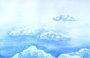 Parlak gökyüzü çizim, beyaz kabarık bulutlar