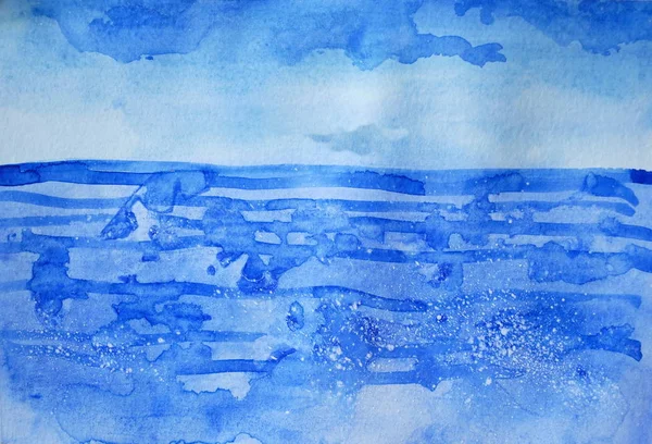 鮮やかな青い海、空雲の描き下ろし — ストック写真