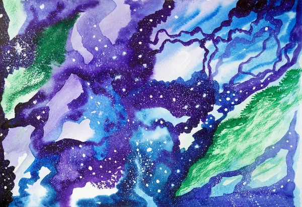 Dibujo del universo violeta brillante, cielo azul galaxia — Foto de Stock