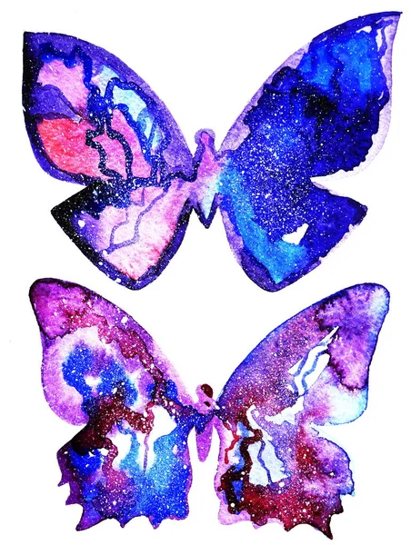 Рисунок яркой бабочки, галактика розовое голубое небо — стоковое фото