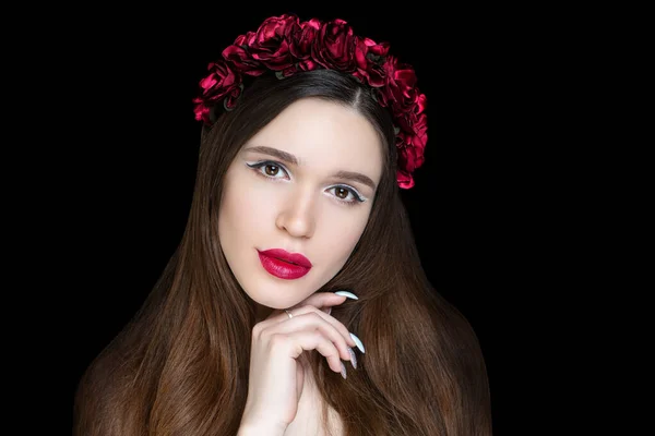 Maquillaje Creativo Para Fiesta Halloween Flechas Negras Labios Vid Rojo —  Fotos de Stock