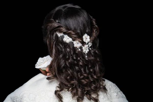 Retrato Close Menina Bonita Com Volume Cabelo Estilo Cabelo Luxo — Fotografia de Stock