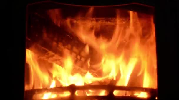 Palący kominek. Ogień z bliska — Wideo stockowe