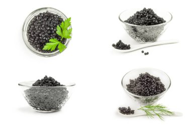 Beyaz arka plan kesim üzerinde siyah havyar Grubu