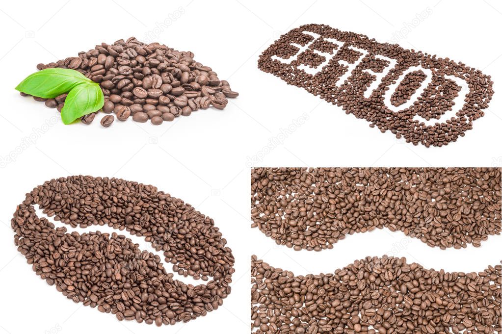 Group of coffee beans isolated on a white background