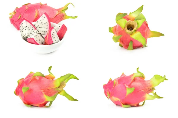 Collage av Dragon Fruit isolerad på vitt — Stockfoto