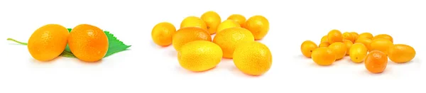 Conjunto de kumquats close-up em branco — Fotografia de Stock
