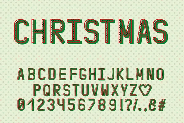 Alphabet Retro-Design. Weihnachten Farbe Stil. englische Buchstaben, Zahlen, Satzzeichen. monospaced Schriftvektortypografie. Folge 10 — Stockvektor