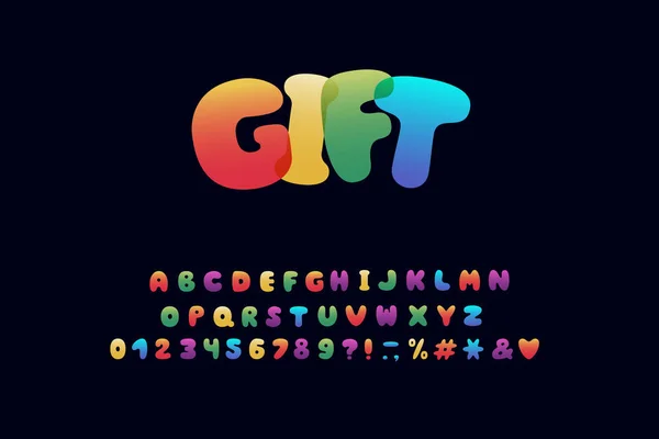 Alfabet Cartoon Design Regenboog Stijl Letters Cijfers Leestekens Lettertype Vector — Stockvector