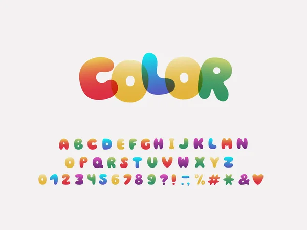 Alphabet Tecknad Design Rainbow Stil Bokstäver Siffror Och Skiljetecken Font — Stock vektor