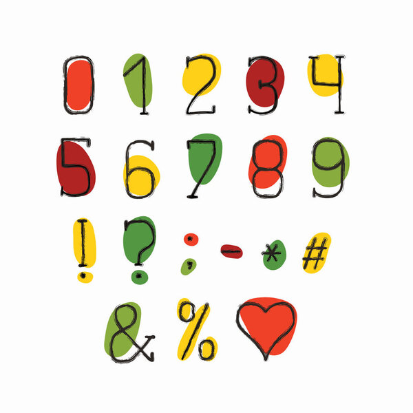 Alphabet retro design. Numbers and punctuation marks. EPS 10