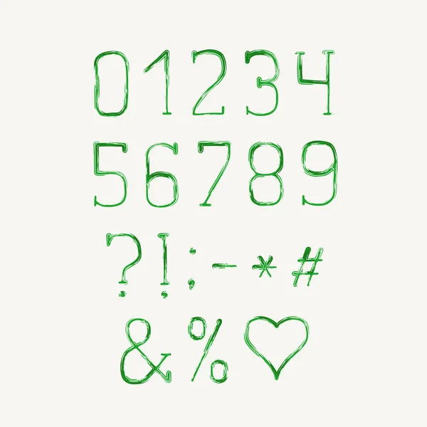 Alfabet borstel ontwerp, groene kleur. Cijfers en leestekens. EPS-10 — Stockvector