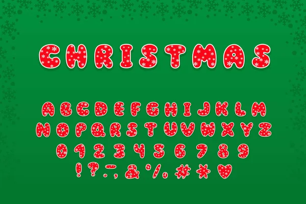 Alphabet Weihnachtsdesign Buchstaben Zahlen Und Satzzeichen Geschichtete Folge — Stockvektor