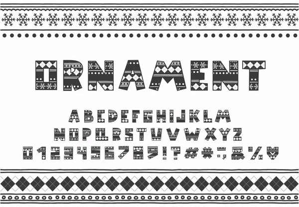 Projeto Ornamento Inverno Alfabeto Letras Números Marcas Pontuação Fonte Decorativa — Vetor de Stock
