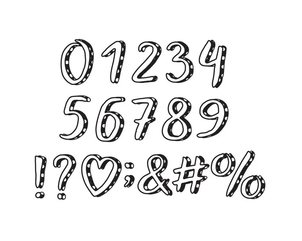アルファベット落書きデザイン 手ブラシ フォント スタイルをレタリングします 数字と句読点 ベクトルの図 Eps — ストックベクタ