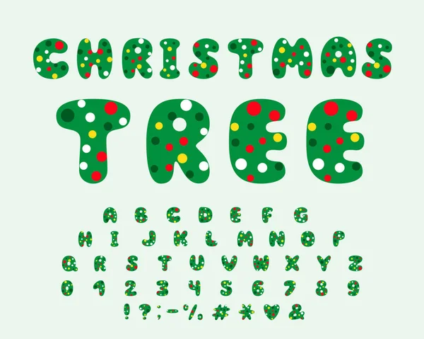 Alphabet Weihnachtsbaumdesign Buchstaben Zahlen Und Satzzeichen Feiertagsschrift Für Weihnachtsthemen Vektorillustration — Stockvektor