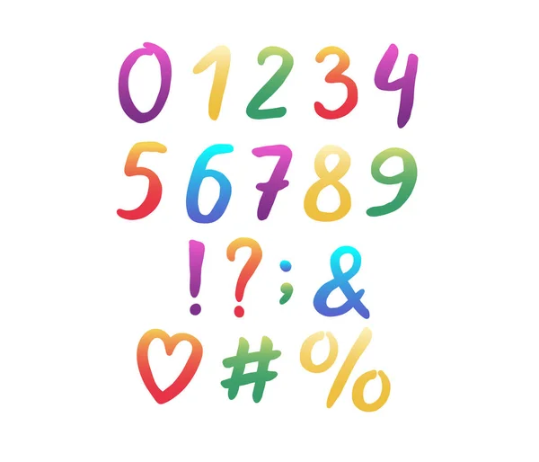 アルファベットのモダンなデザイン。手ブラシ フォントです。虹色。数字と句読点。Eps 10 — ストックベクタ
