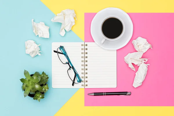 Writer Block Idéer Brainstorming Kreativitet Fantasi Deadline Frustration Koncept Ovanifrån — Stockfoto