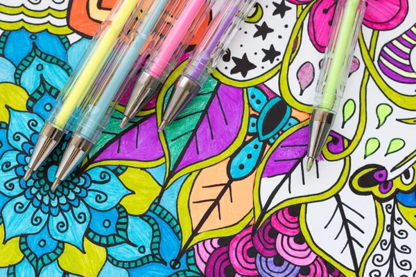 Adult Coloring Book New Stress Relieving Trend Art Therapy Mental — Stock Photo, Image