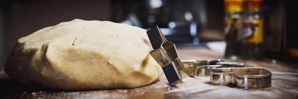 Banner Navidad Para Hornear Haciendo Galletas Jengibre Masa Galletas Cortadores — Foto de Stock