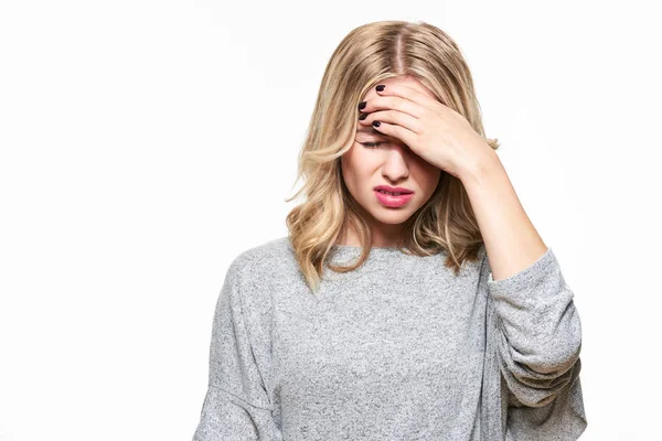 Young Woman Having Headache Stressed Exhausted Young Woman Having Strong — Stock Photo, Image