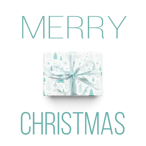 Прекрасний Різдвяний Подарунок Ізольований Білому Тлі Бірюзовий Колір Загорнутий Різдвяний — стокове фото