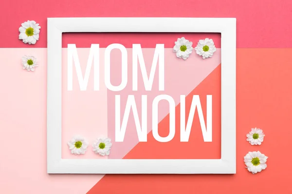 Happy Mother Day Living Coral Pastel Pink Background Floral Flat — Fotografie, imagine de stoc