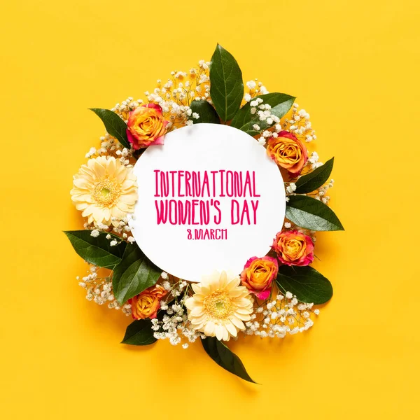 Happy Women Day Background Modèle Carte Vœux Plat Floral Avec — Photo