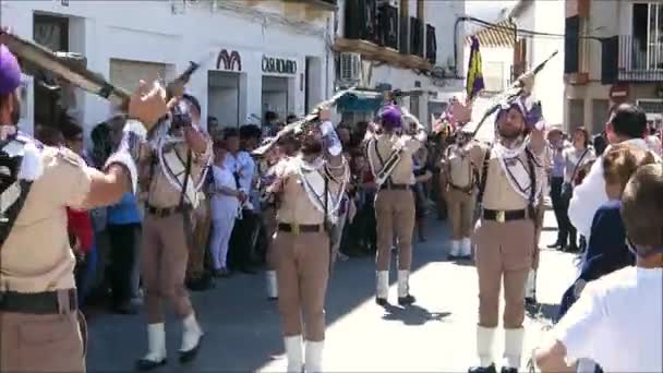 Alora Spanien April 2019 Gastkapellen Spielen Palmsonntag Andalusischem Dorf — Stockvideo