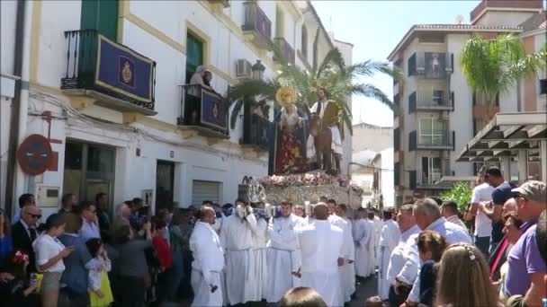 Alora Spanje April 2019 Palm Sunday Pasen Processie Andalusisch Dorp — Stockvideo
