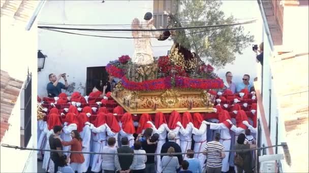 Alora Spanien April 2019 Palm Söndag Påsk Procession Andalusiska Byn — Stockvideo