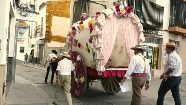 Алора Испания Сентября 2018 Года Алора Ромерия Люди Празднуют День — стоковое видео